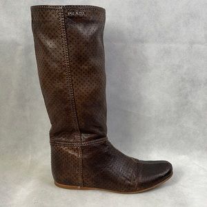 Prada Sport Soft Perforated Brown Leather Midcalf Boots Size 5